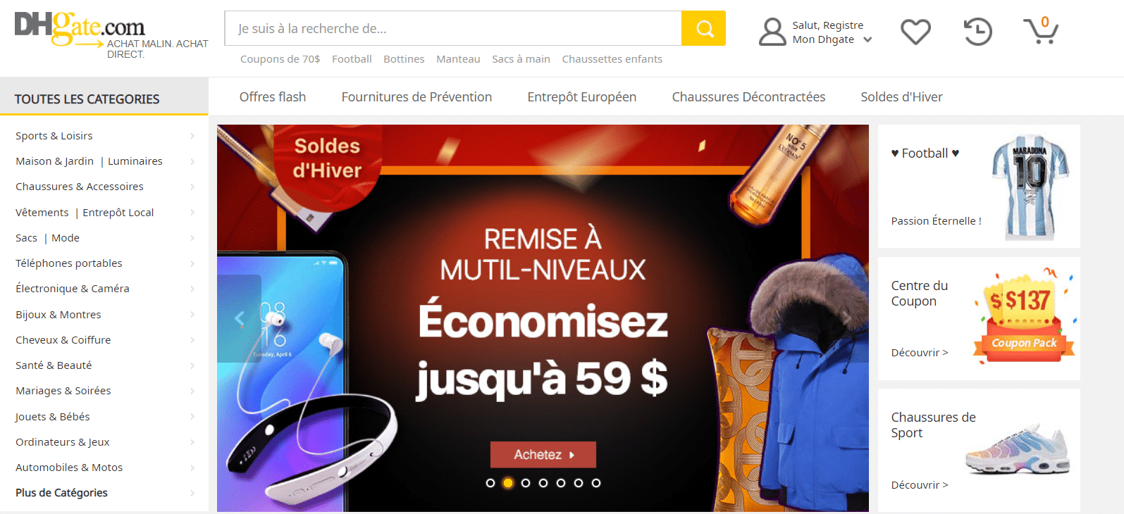 page accueil dhgate boutique chinoise